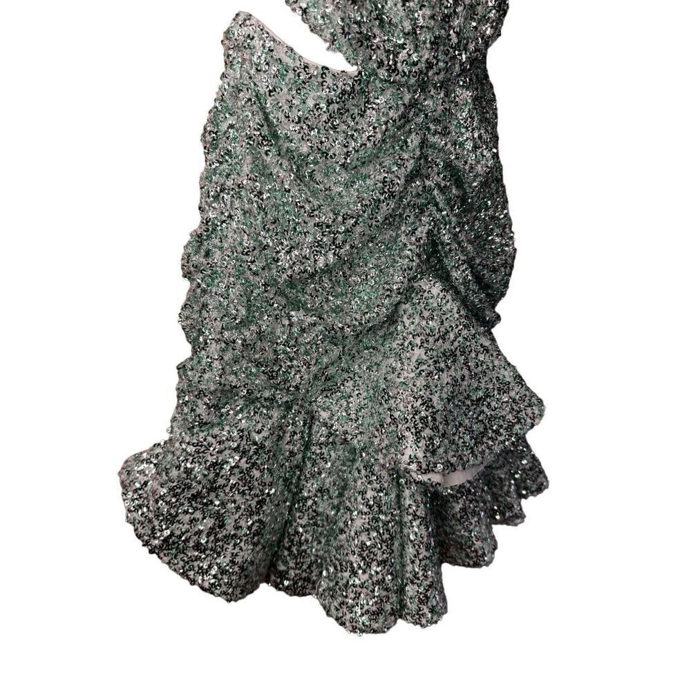 NWT Halpern cupped sequin high collared cut out dress aqua lace size 34/ US 2 - Picture 13 of 14